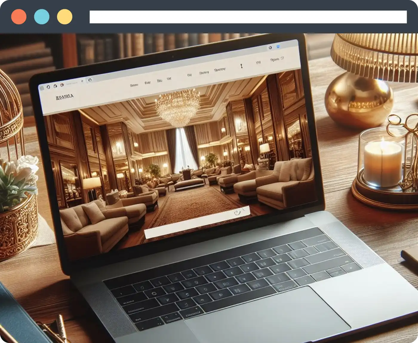 A homepage of a luxurious hotel website opened on a laptop