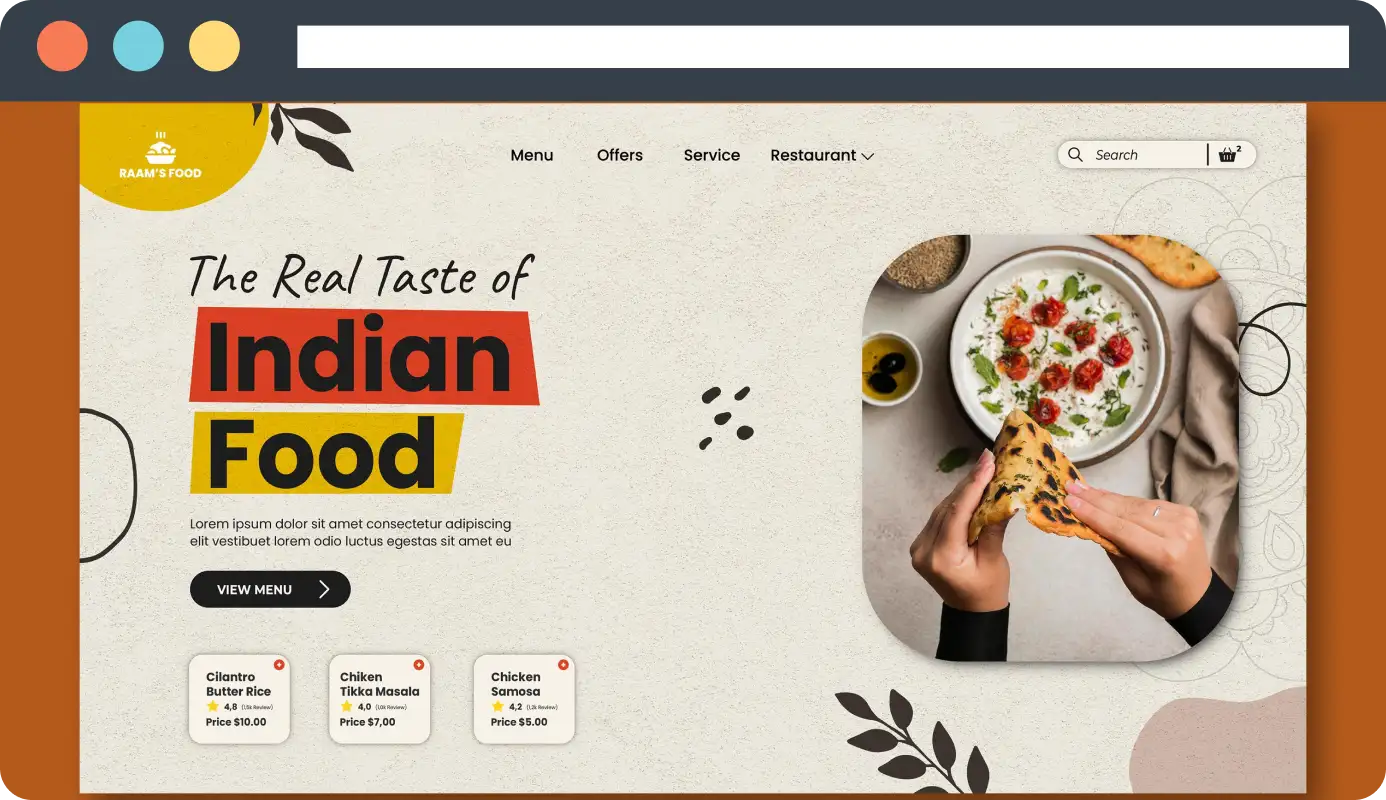 restaurant website on a desktop